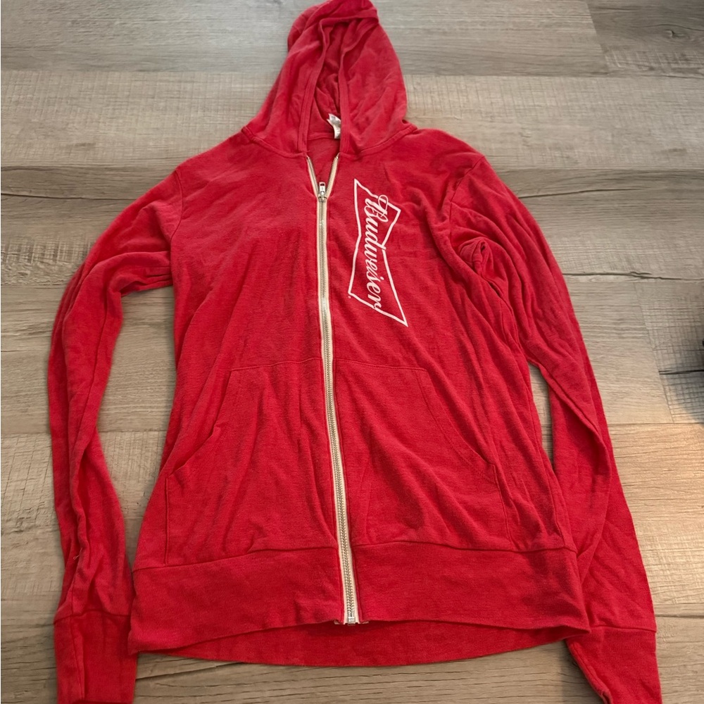 Budweiser Women's Red Zip-Up Hoodie